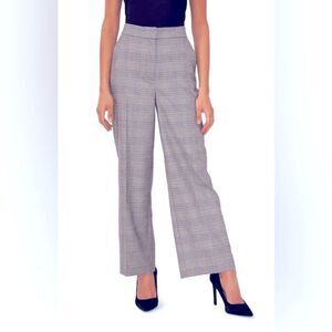 Halogen Plaid Wide Leg Work Pants Elastic Waist Black Grey Blue